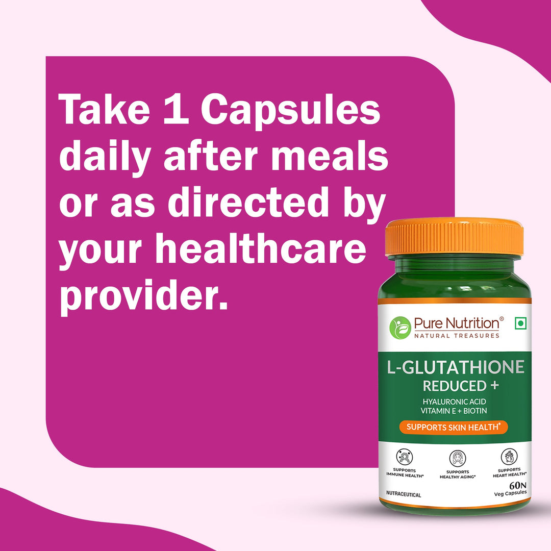 L-Glutathione Reduced+ | With Hyaluronic Acid, Vitamin E & Biotin | 60 Veg Capsules