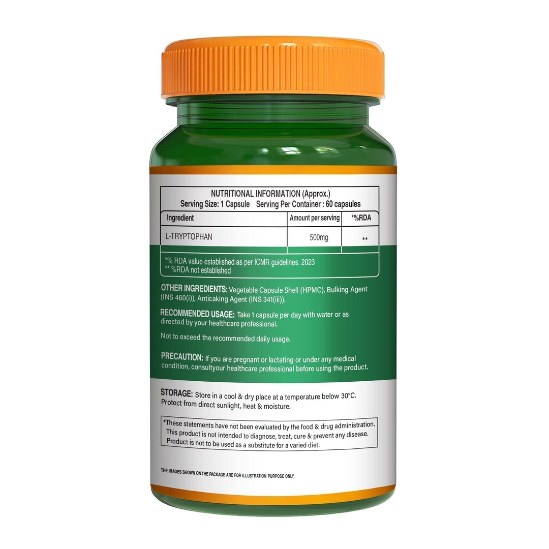 L-Tryptophan 500mg Veg Capsules  Mood Balance, Sleep & Wellness