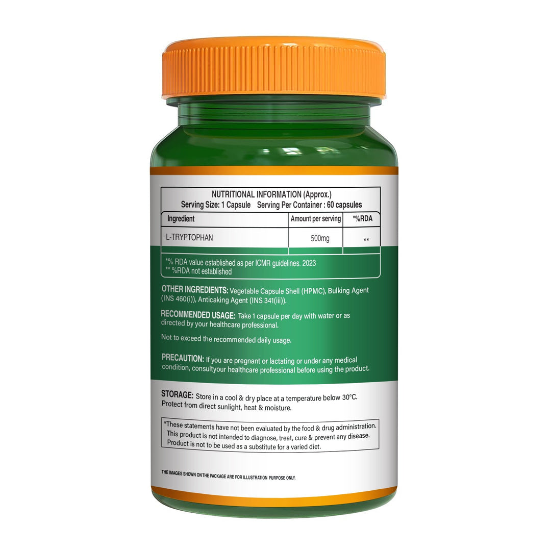 L-Tryptophan 500mg Veg Capsules  Mood Balance, Sleep & Wellness