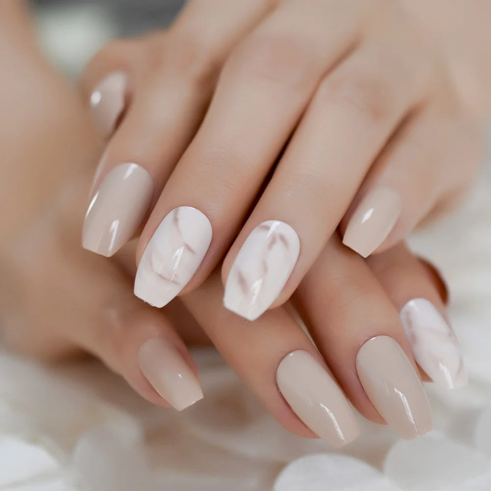 Gush Beauty Beige Dream | Short Coffin, Press on Nails