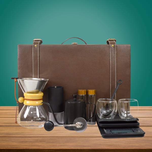 9-Piece Pour-Over Coffee Set I Gooseneck Kettlel I Manual Grinder l Chemex-Style Carafe I Stainless steel filter Dripper, Glass Cups, Bean Holders & Premium Digital Scale