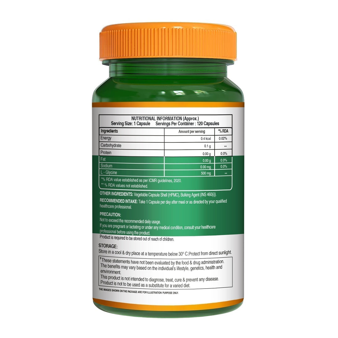 L-Glycine 500mg Veg Capsules  Muscle, Cognitive & Sleep Support | 120 Caps