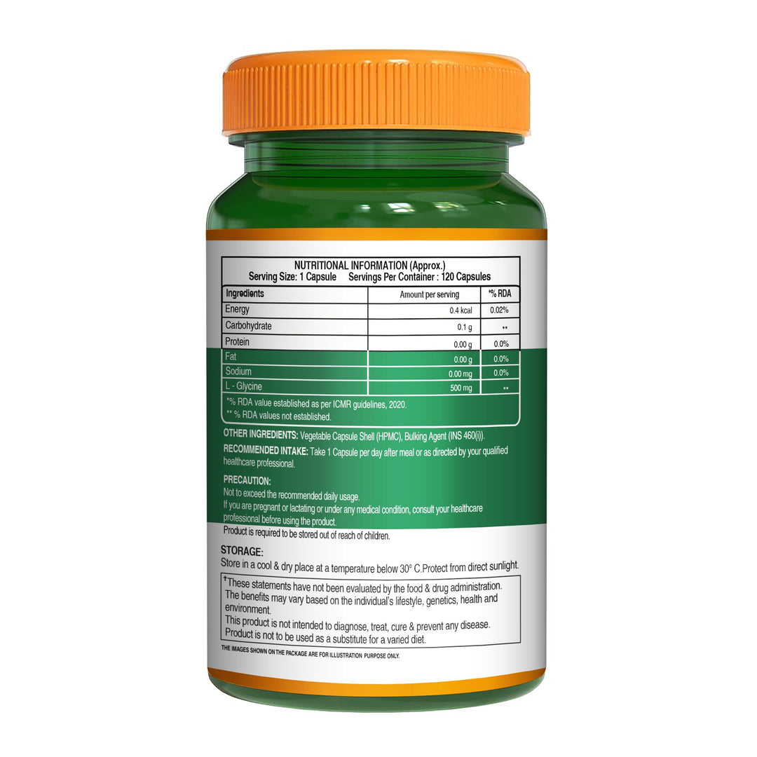L-Glycine 500mg Veg Capsules  Muscle, Cognitive & Sleep Support | 120 Caps