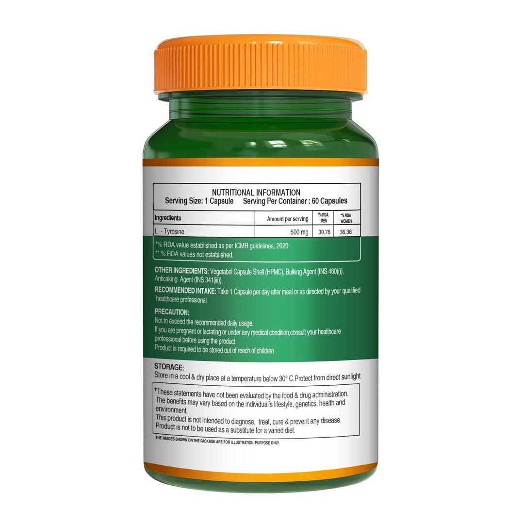 L-Tyrosine 500mg Veg Capsules Focus, Mood & Stress Management