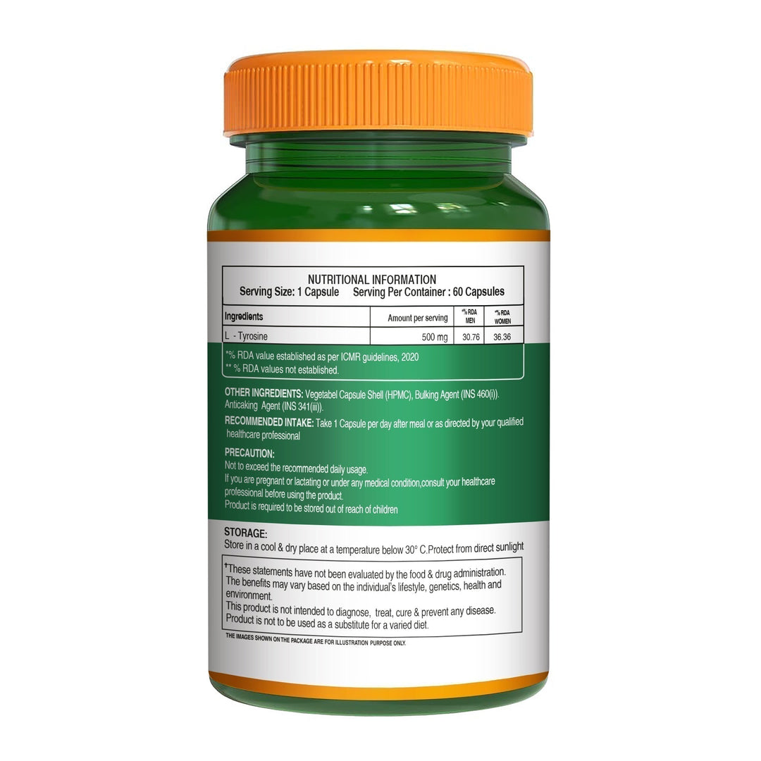 L-Tyrosine 500mg Veg Capsules Focus, Mood & Stress Management