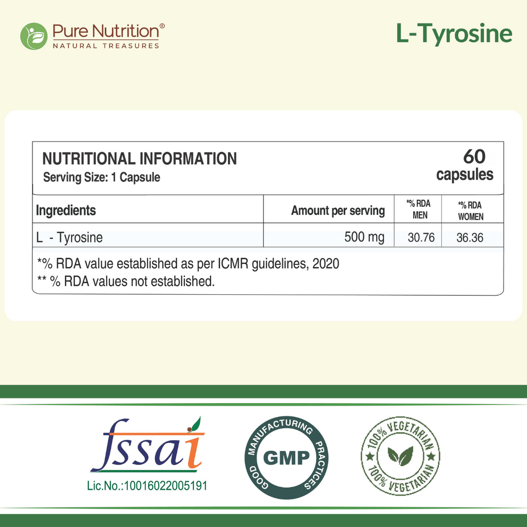 L-Tyrosine 500mg Veg Capsules Focus, Mood & Stress Management