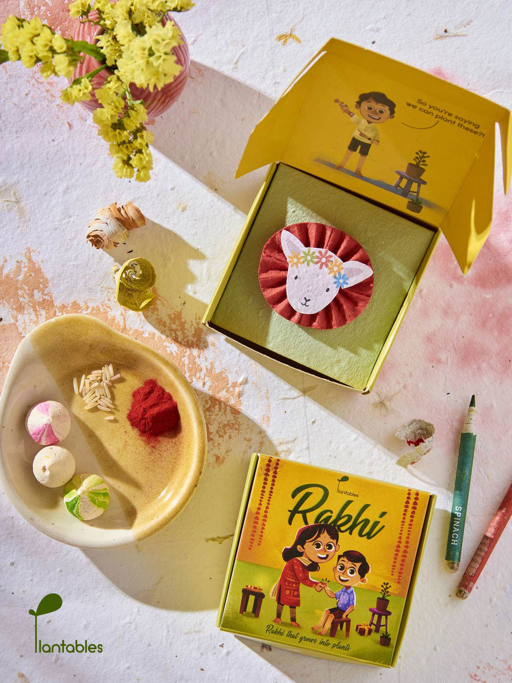 Plantables Lamb with a Floral Headgear Rakhi