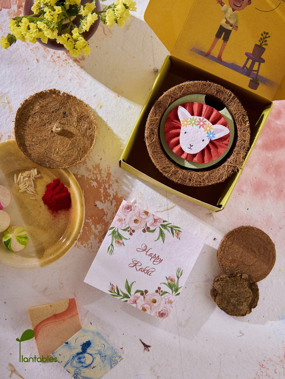 Plantables Lamb with a Floral Headgear Rakhi Planting Kit