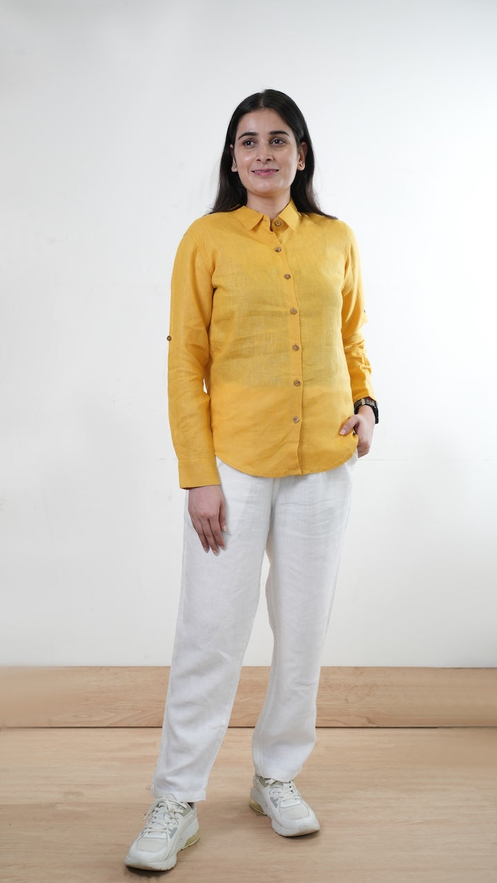 100% Linen Full-sleeved Regular Linen Shirt - Women
