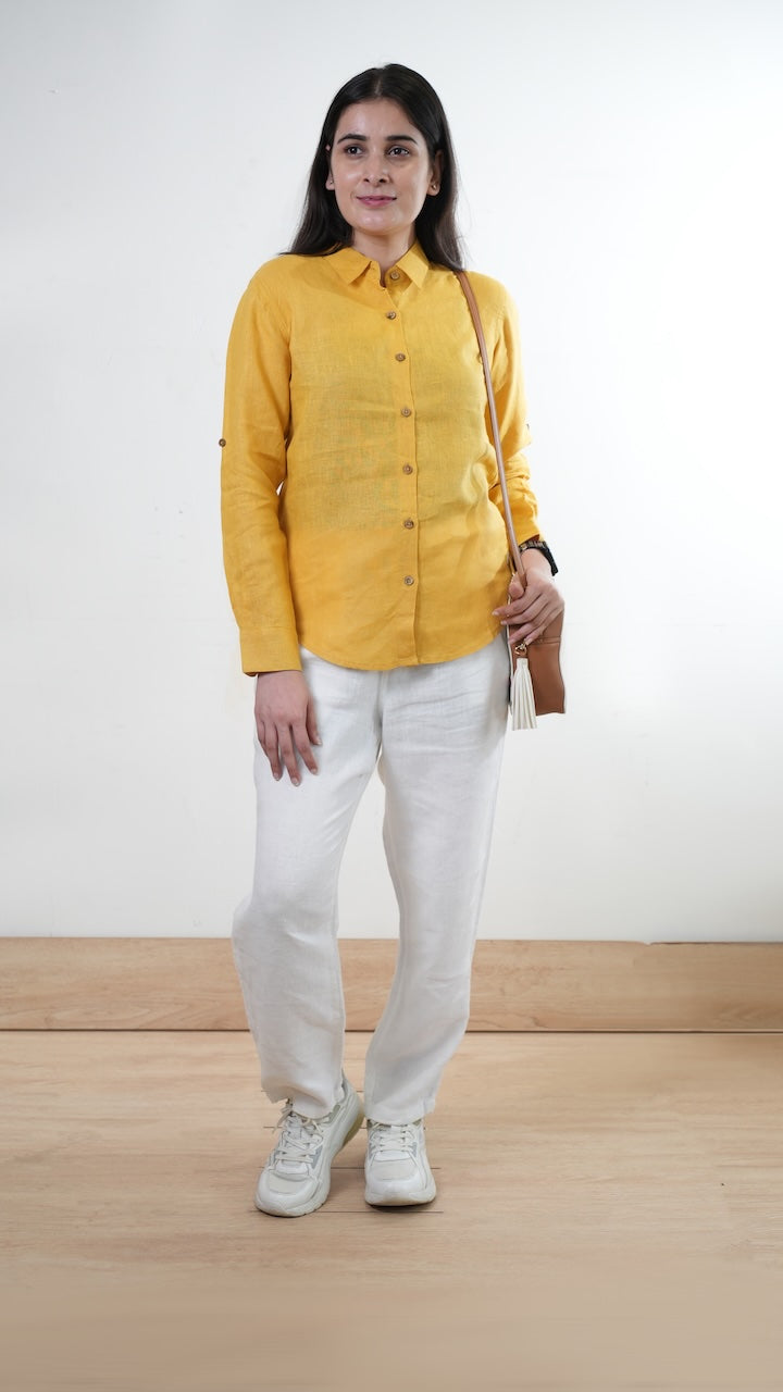 100% Linen Full-sleeved Regular Linen Shirt - Women
