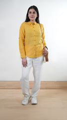 100% Linen Full-sleeved Regular Linen Shirt - Women