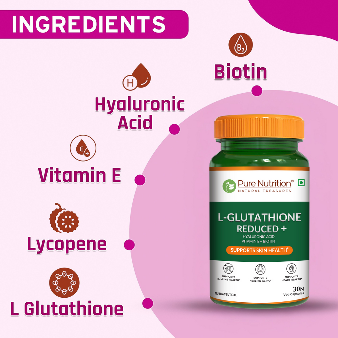 L-Glutathione Reduced+ with Hyaluronic Acid, Vitamin E, Biotin & Lycopene