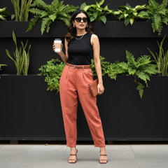 100% Premium Linen Carrot Pant - Women