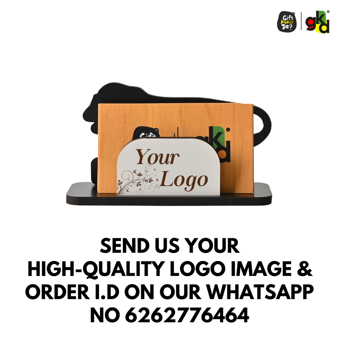 Gift Kya De Make In India Themed Visiting Card Stand, Decorative Lion Gear Pattern Design