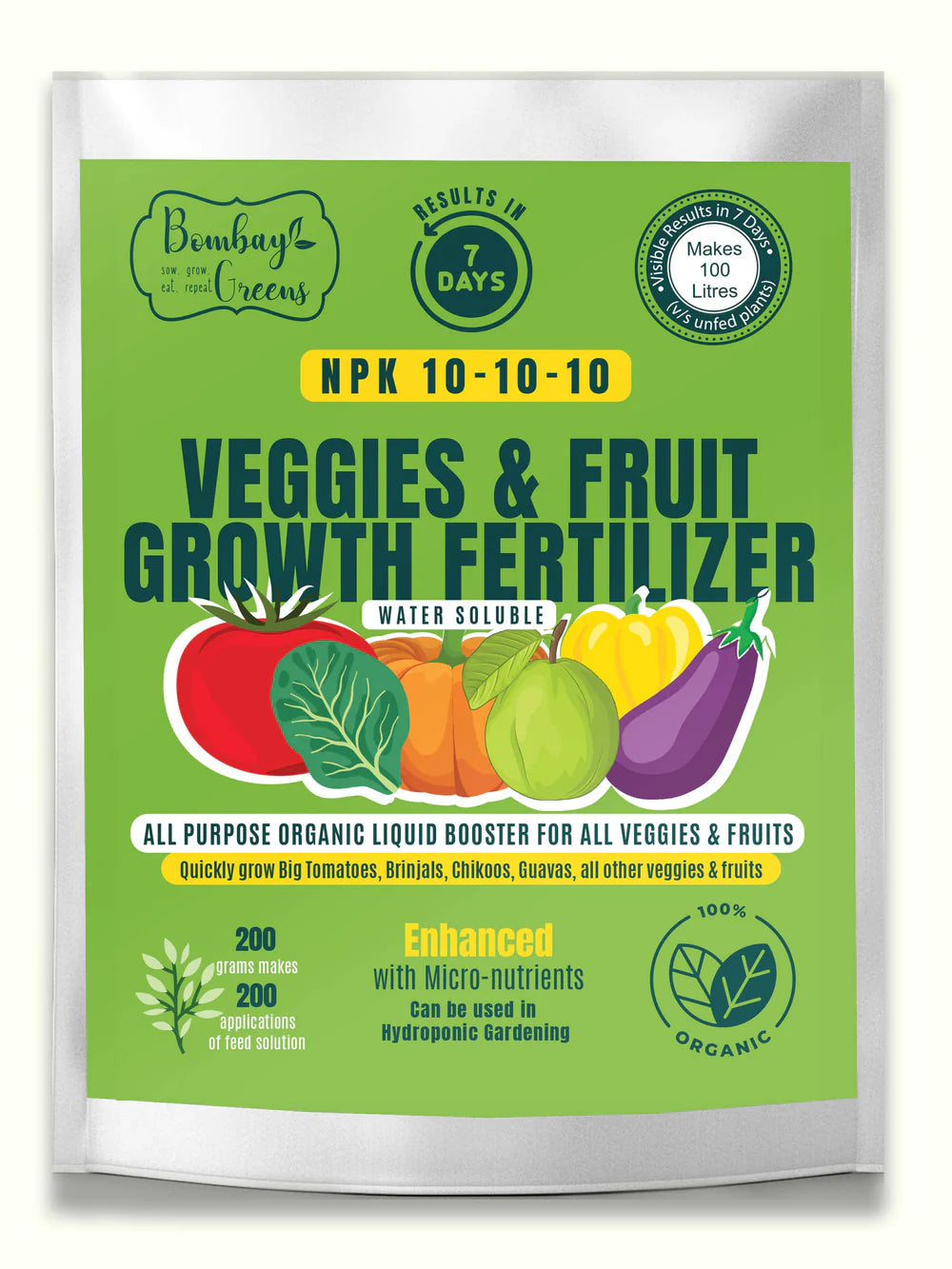 Bombay Greens Liquid Organic Fertilizer for Vegetables & Fruits - NPK (10-10-10)