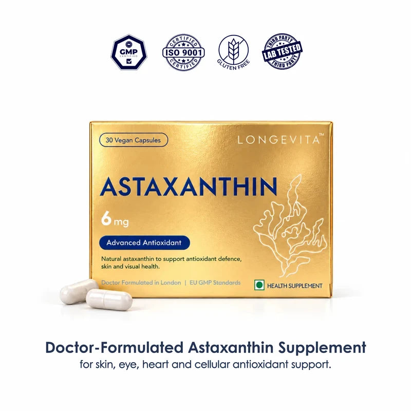 Longevita Astaxanthin | 6 mg Natural Microalgae Astaxanthin | Capsules
