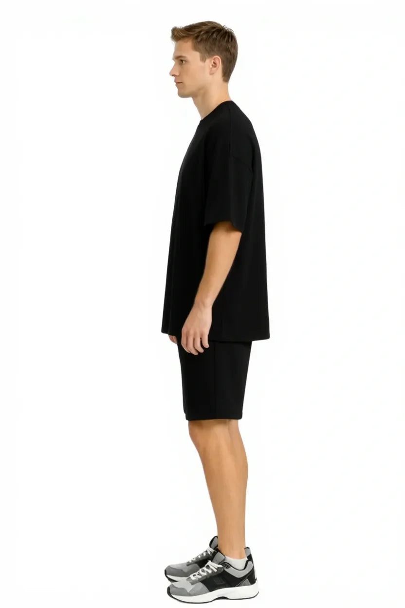Men’s Bamboo Loungewear Set – Oversize T‑shirt & Shorts Combo | Premium Relaxwear | Black