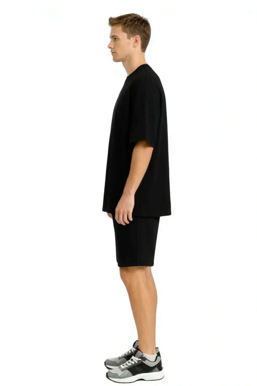 Men’s Bamboo Loungewear Set – Oversize T‑shirt & Shorts Combo | Premium Relaxwear | Black