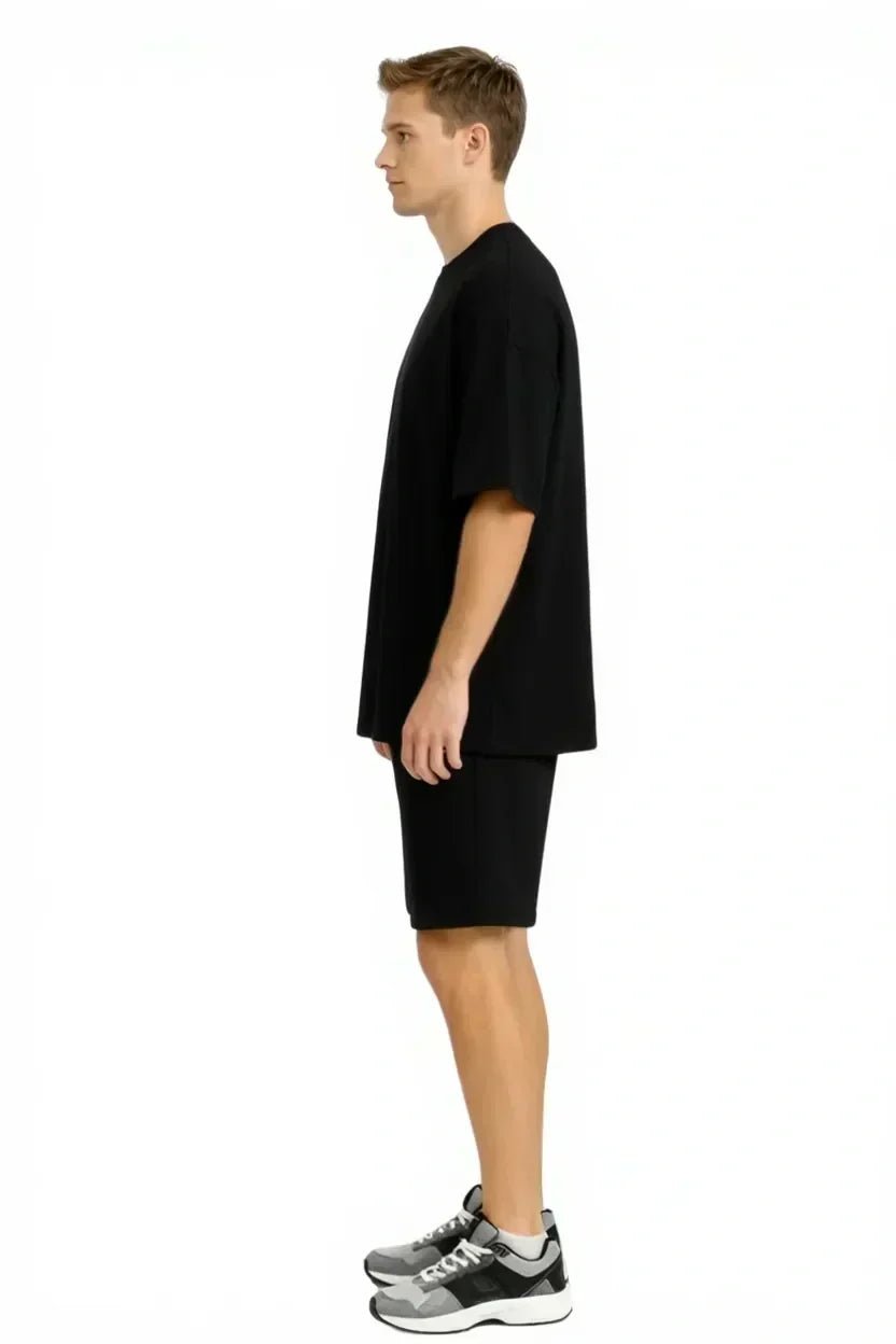 Men’s Bamboo Loungewear Set – Oversize T‑shirt & Shorts Combo | Premium Relaxwear | Black