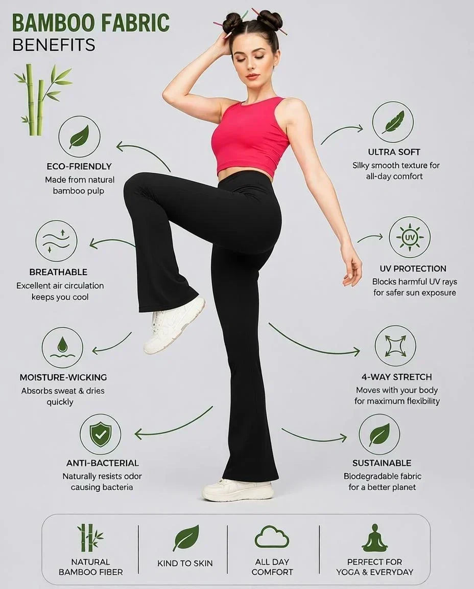 Women Bamboo Fabric Bell Bottom Yoga Pants | High Waist Bootcut Stretch Gym & Lounge Wear