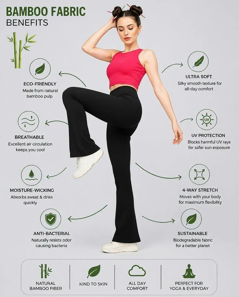 Women Bamboo Fabric Bell Bottom Yoga Pants | High Waist Bootcut Stretch Gym & Lounge Wear