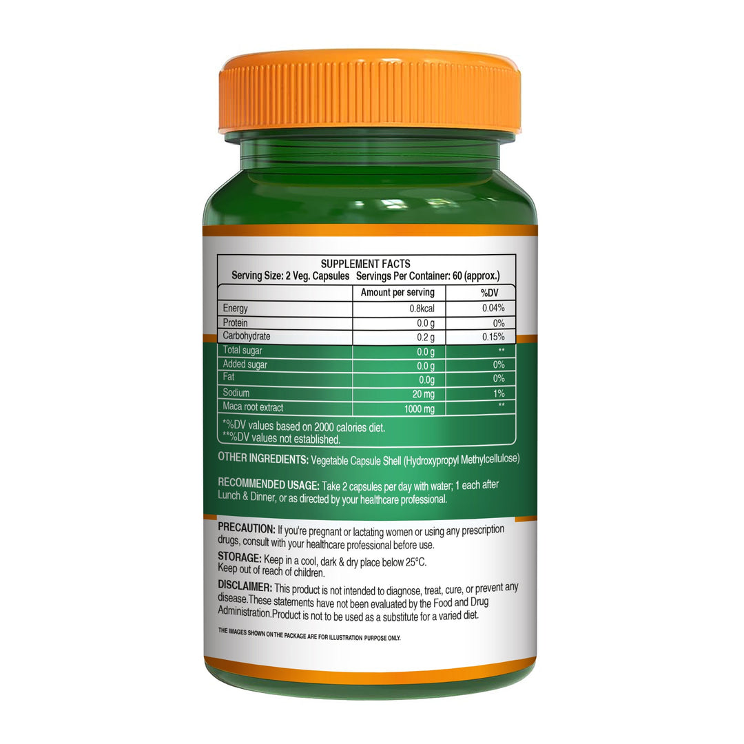 Maca Root Capsules 1000mg | Peruvian Maca Extract | 120 Veg Tablets
