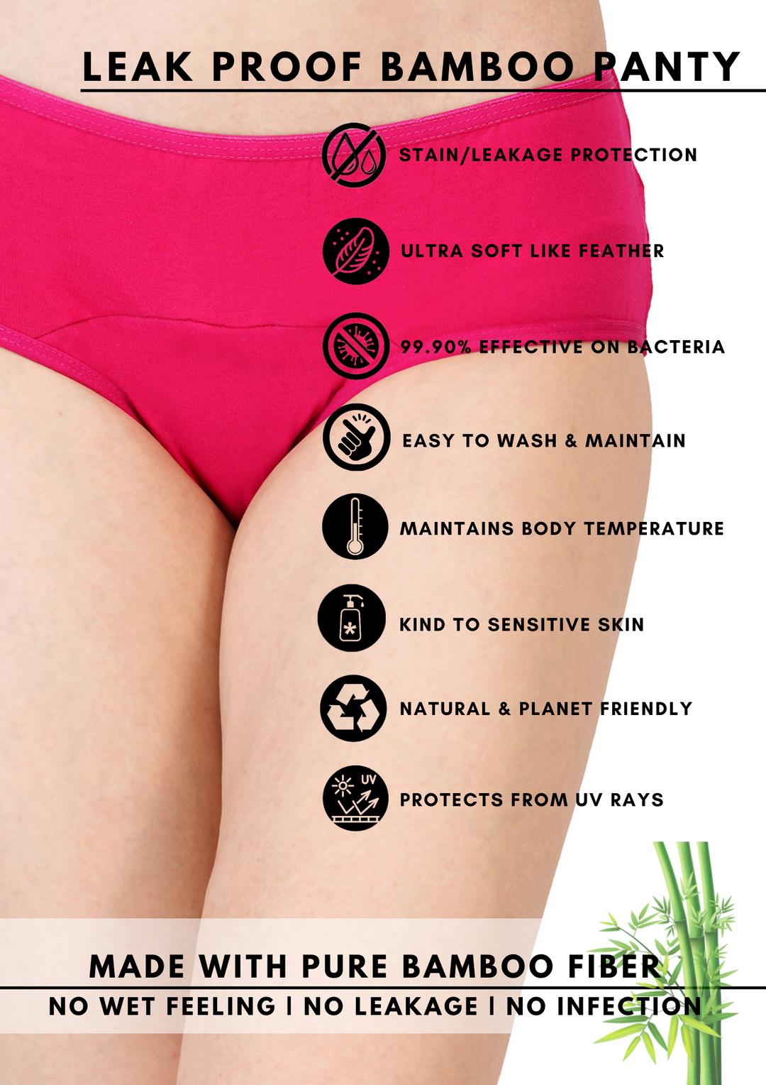 Bamboology Trends Bamboo Leak-Proof Reusable Menstrual Panties – One thin pad capacity Underwear | Pack Of 1