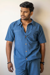 Aadya Moda Men's Kala Cotton Blue Cubical Shirt