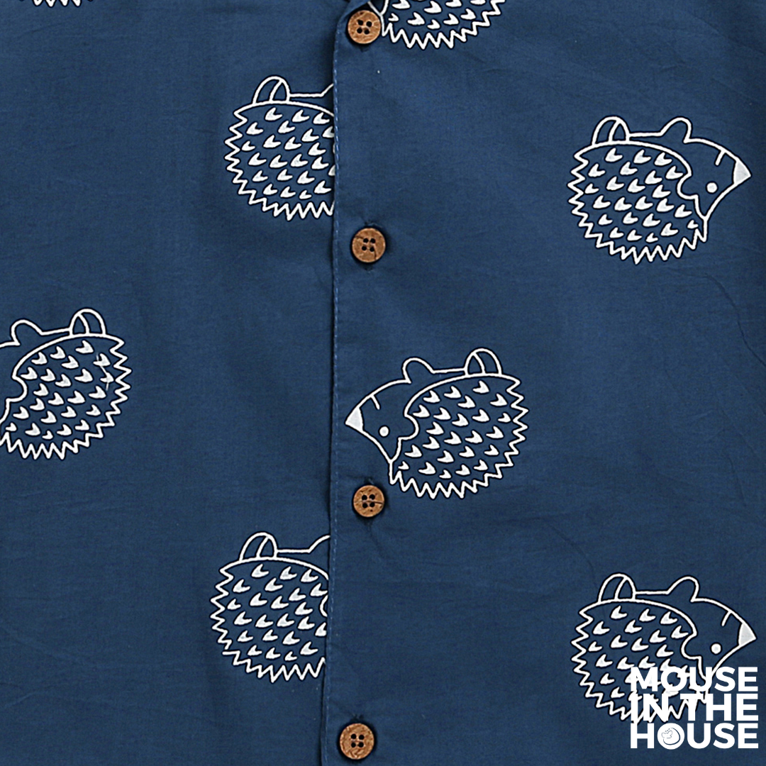 Mouse In The House A Spiky Porcupine - Cotton Shirt (Blue)