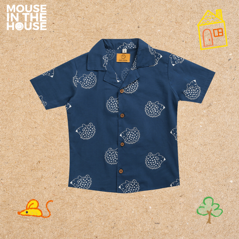 Mouse In The House A Spiky Porcupine - Cotton Shirt (Blue)