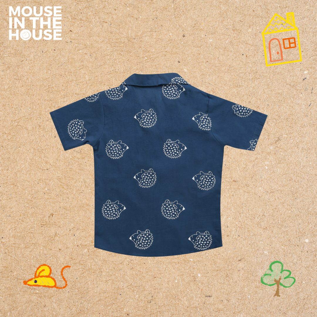 Mouse In The House A Spiky Porcupine - Cotton Shirt (Blue)