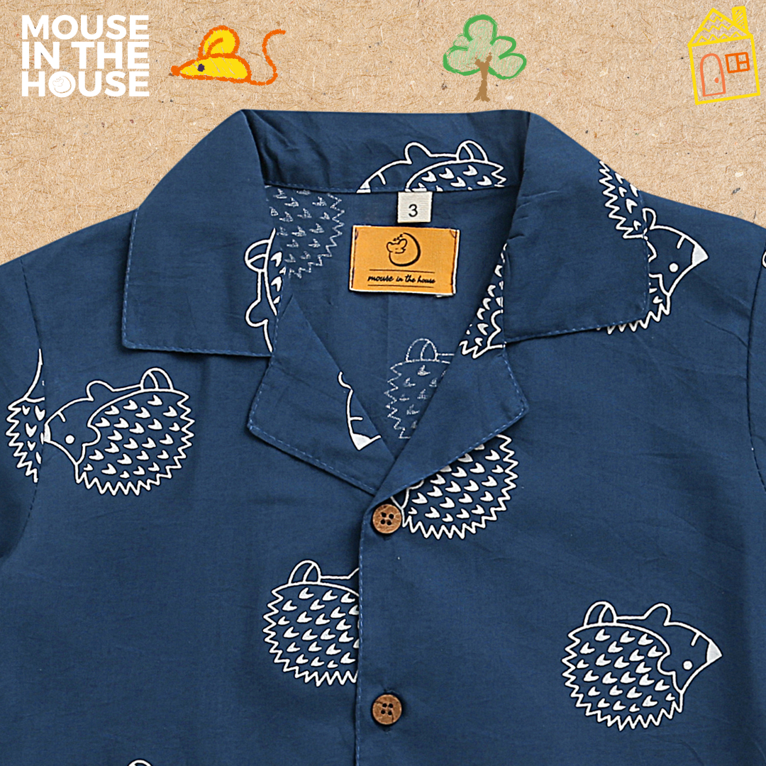 Mouse In The House A Spiky Porcupine - Cotton Shirt (Blue)
