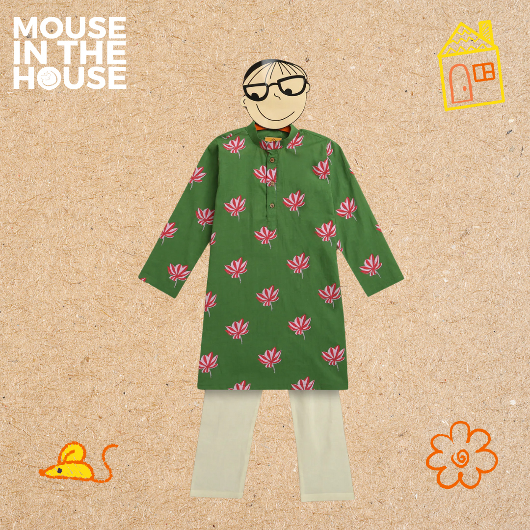 Mouse In The House Lotus Bloom (Green)- Ethnic Wear Boys