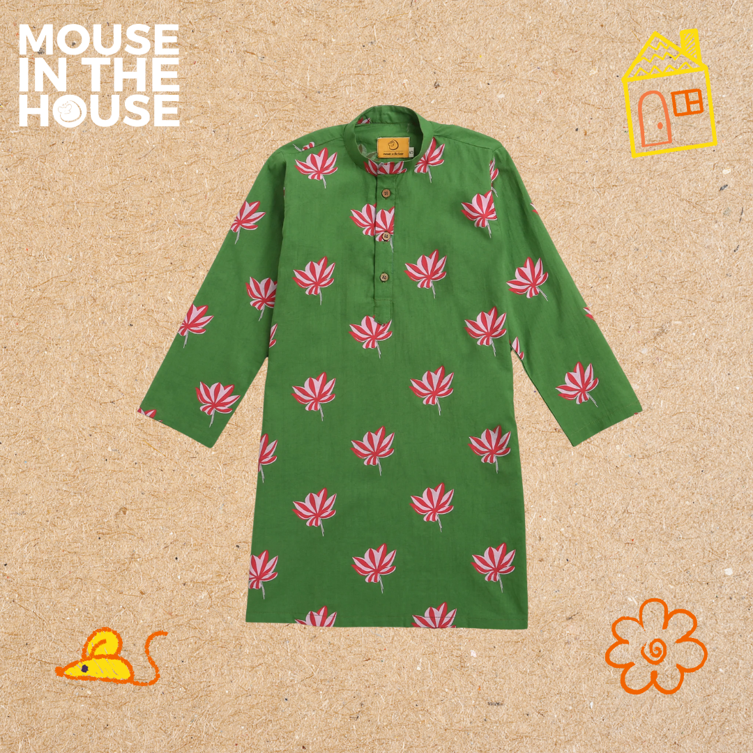 Mouse In The House Lotus Bloom (Green)- Ethnic Wear Boys
