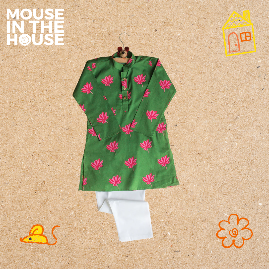 Mouse In The House Lotus Bloom (Green)- Ethnic Wear Boys