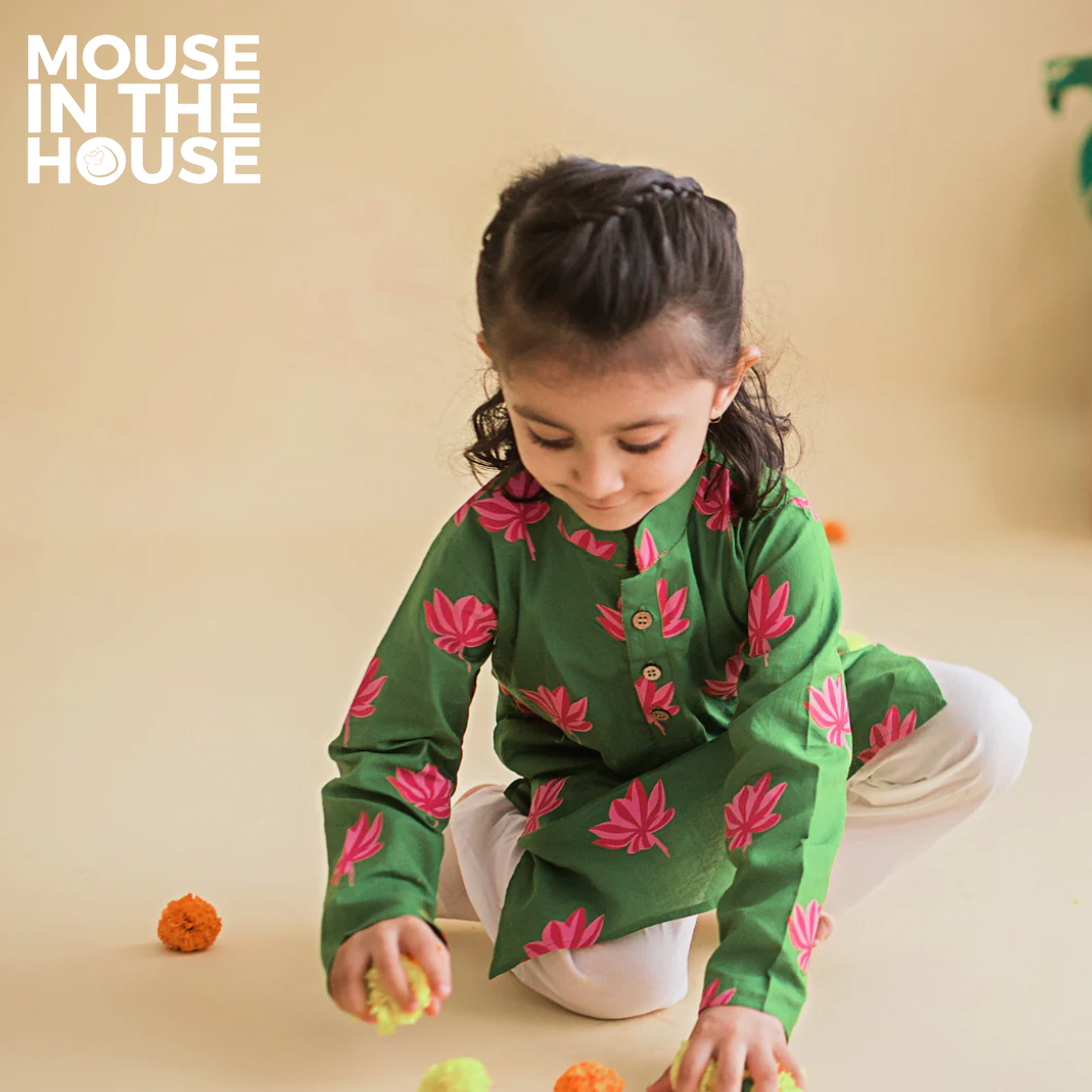 Mouse In The House Lotus Bloom (Green)- Ethnic Wear Boys