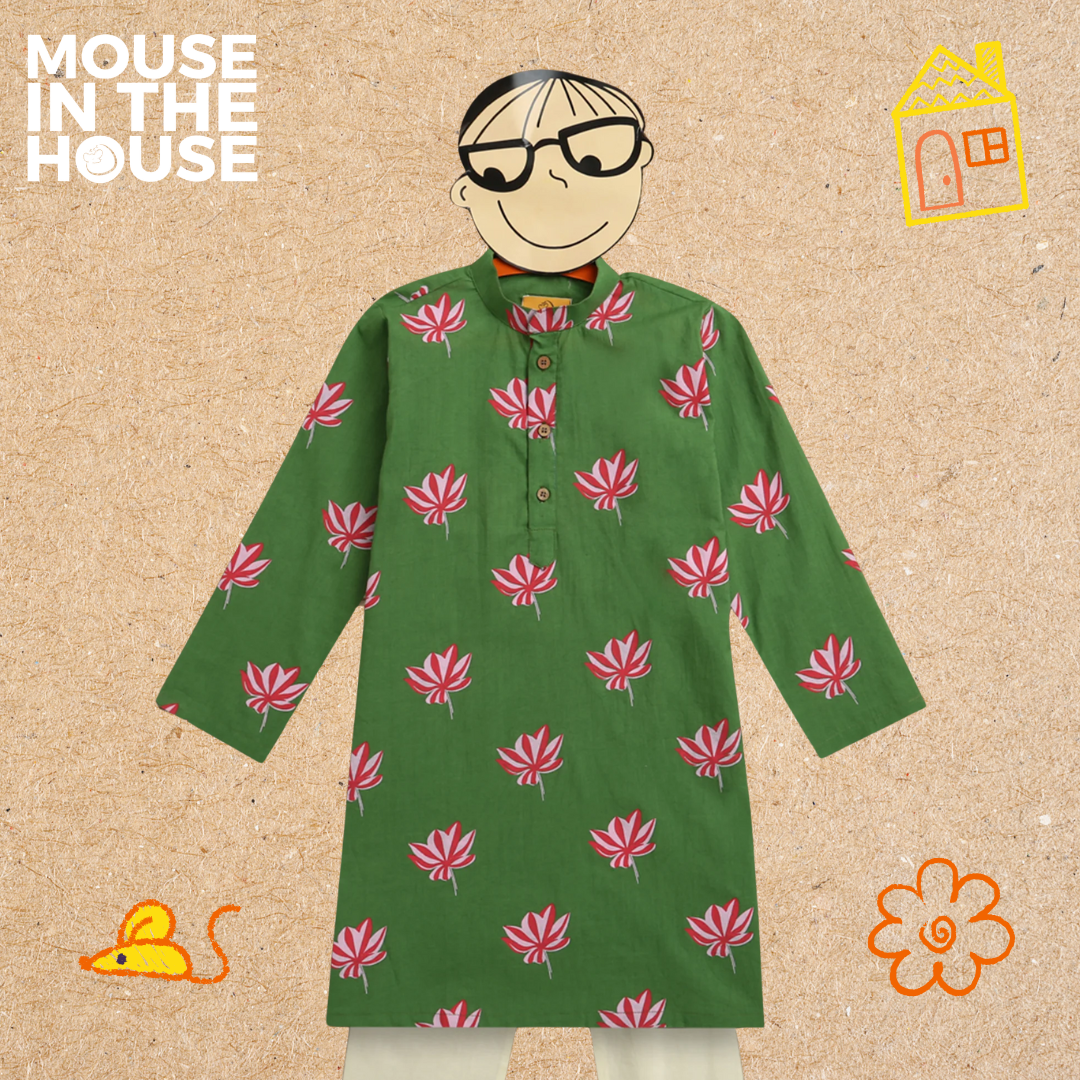 Mouse In The House Lotus Bloom (Green)- Ethnic Wear Boys