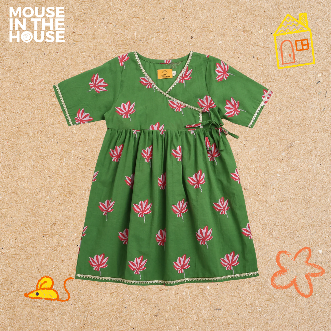 Mouse In The House Lotus Bloom (Green)- Ethnic Wear Girls