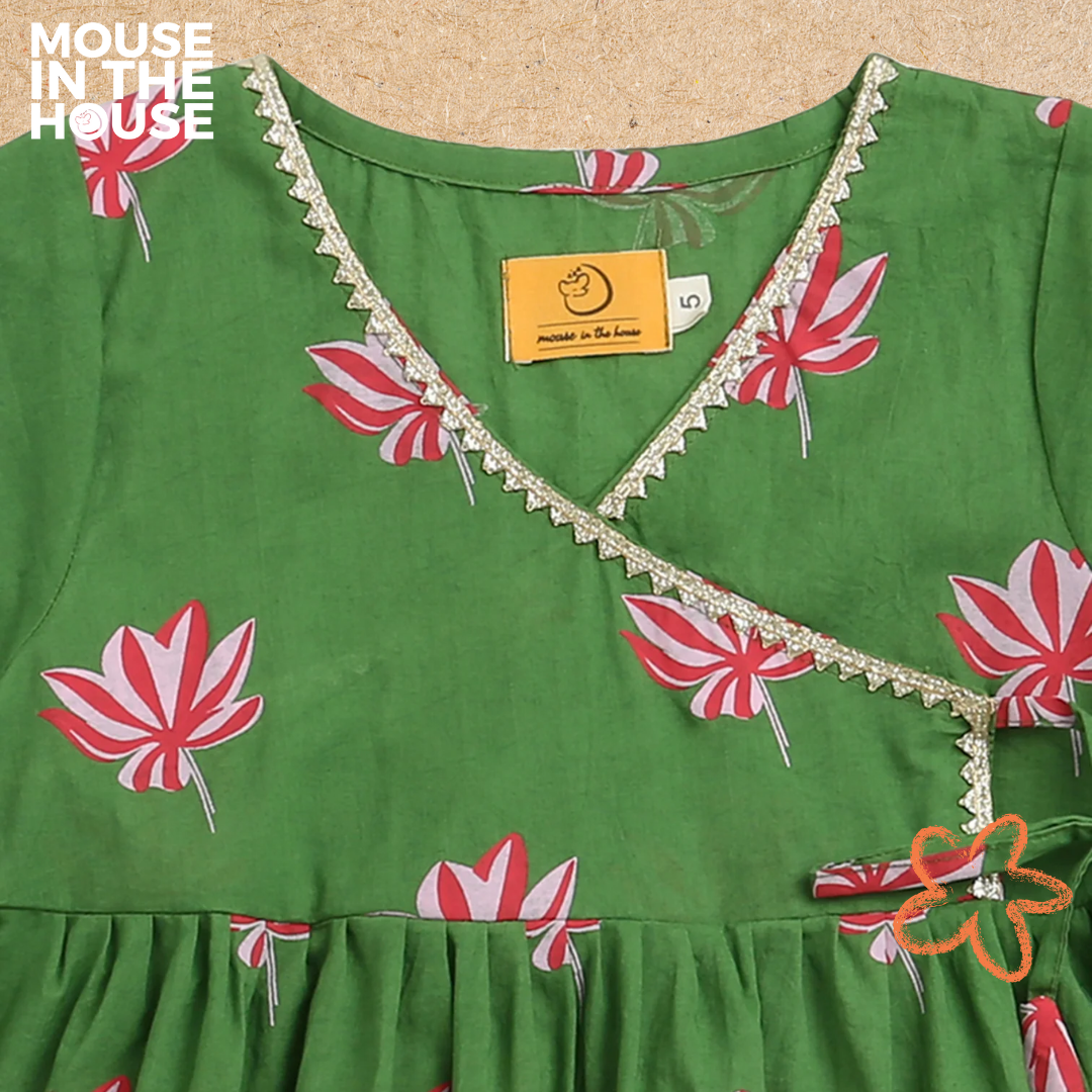 Mouse In The House Lotus Bloom (Green)- Ethnic Wear Girls