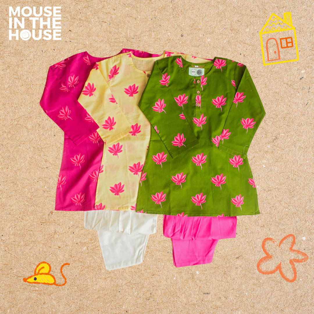 Mouse In The House Lotus Bloom (Yellow)- Girls Ethnic Wear