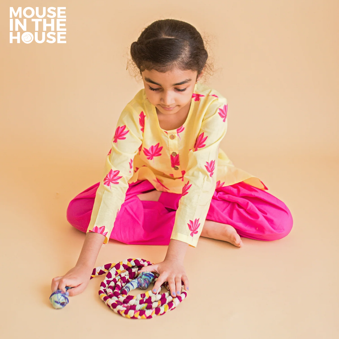 Mouse In The House Lotus Bloom (Yellow)- Girls Ethnic Wear