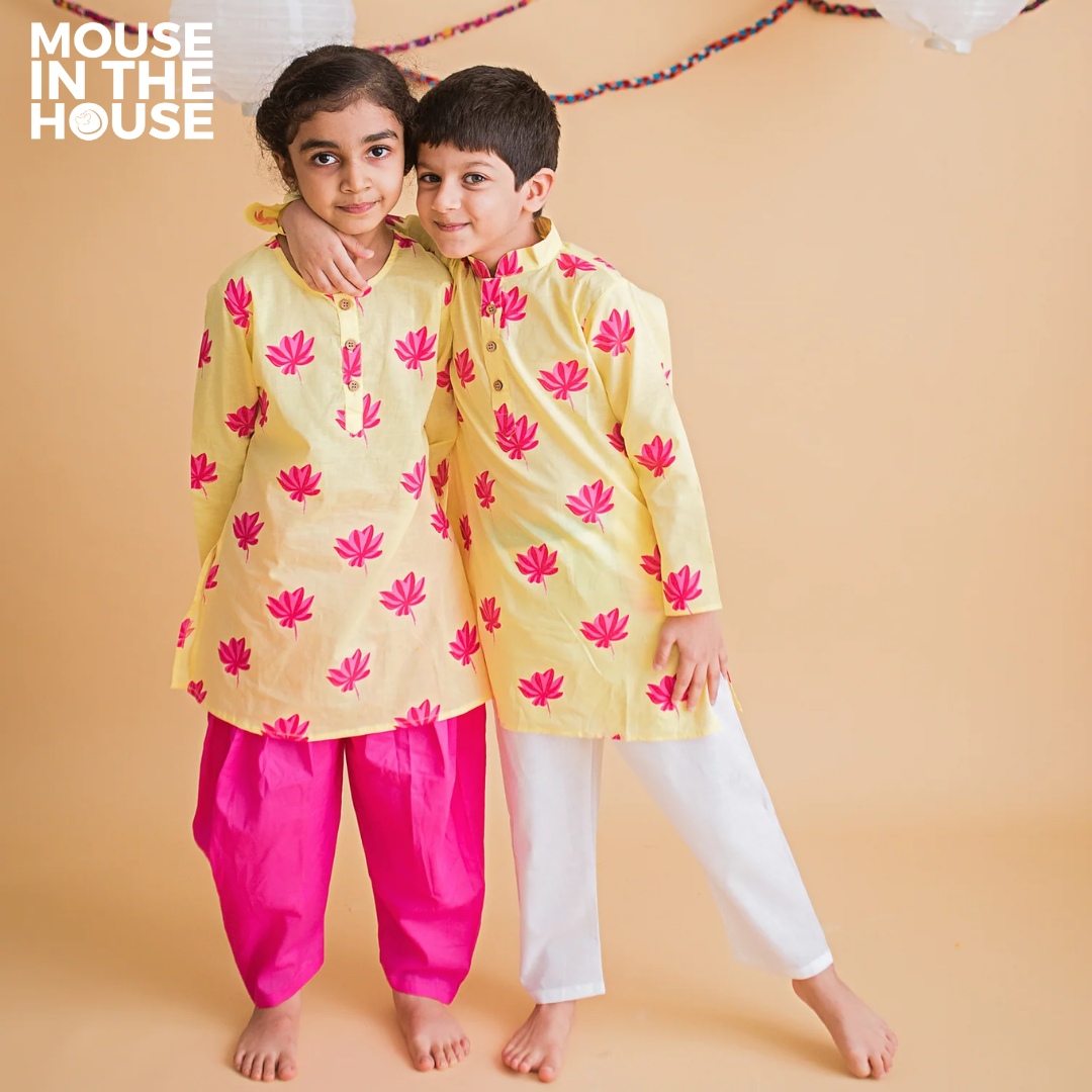 Mouse In The House Lotus Bloom (Yellow)- Girls Ethnic Wear