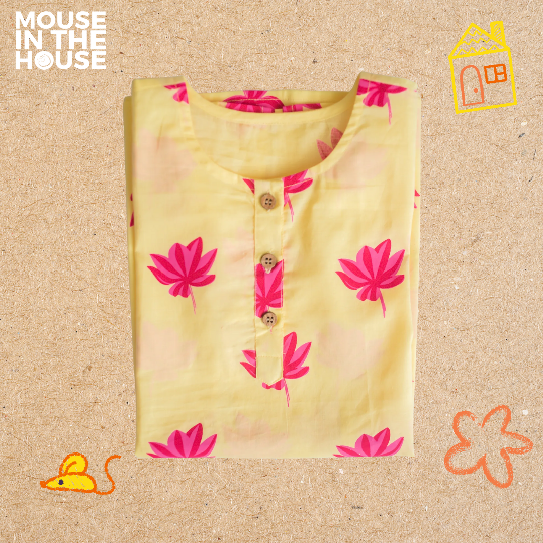 Mouse In The House Lotus Bloom (Yellow)- Girls Ethnic Wear