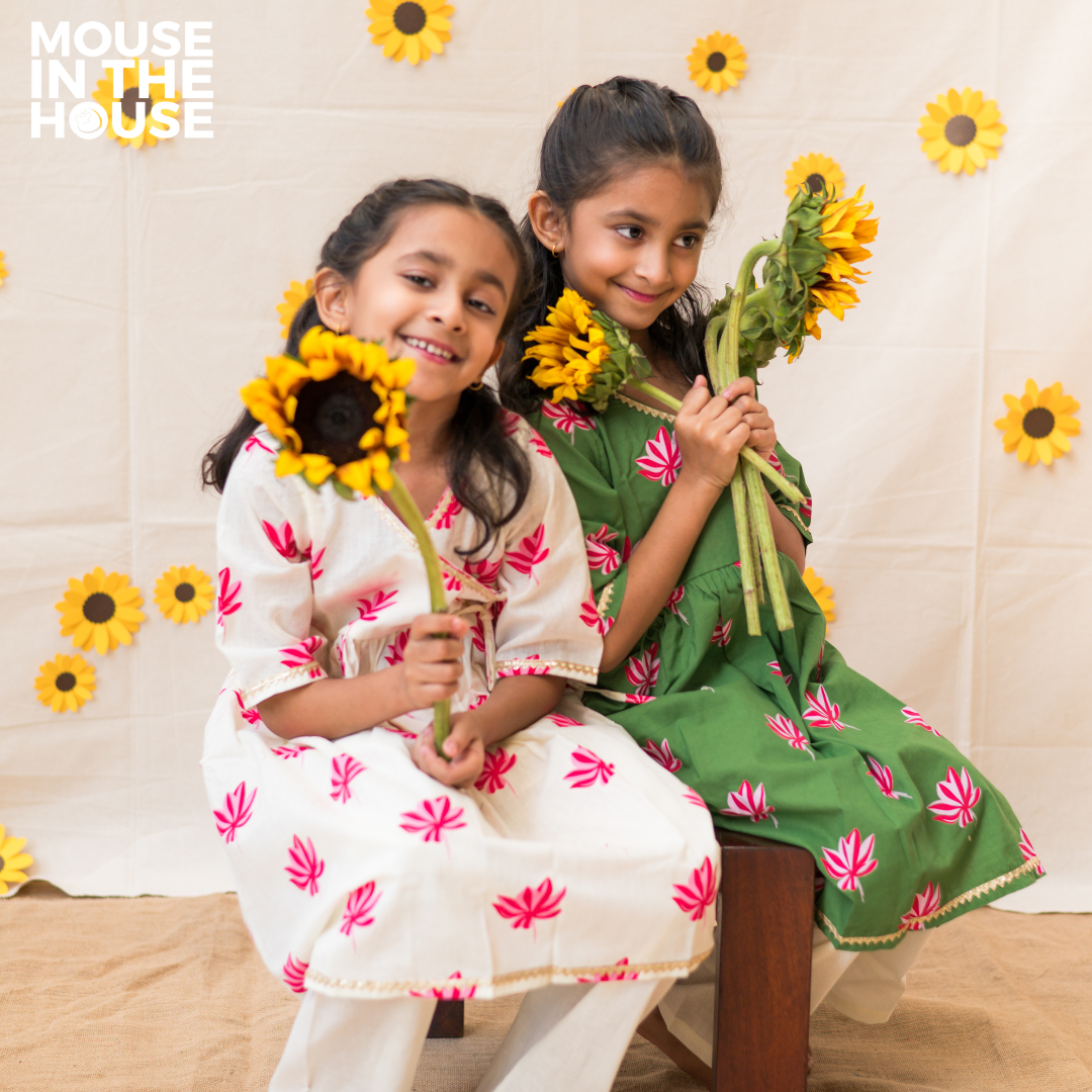 Mouse In The House Lotus Bloom (Green)- Ethnic Wear Girls