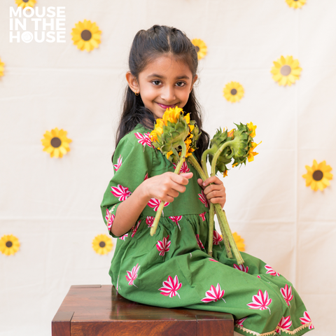 Mouse In The House Lotus Bloom (Green)- Ethnic Wear Girls