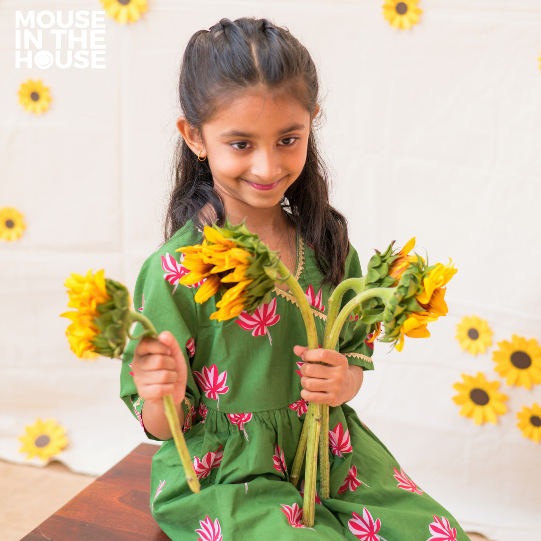 Mouse In The House Lotus Bloom (Green)- Ethnic Wear Girls