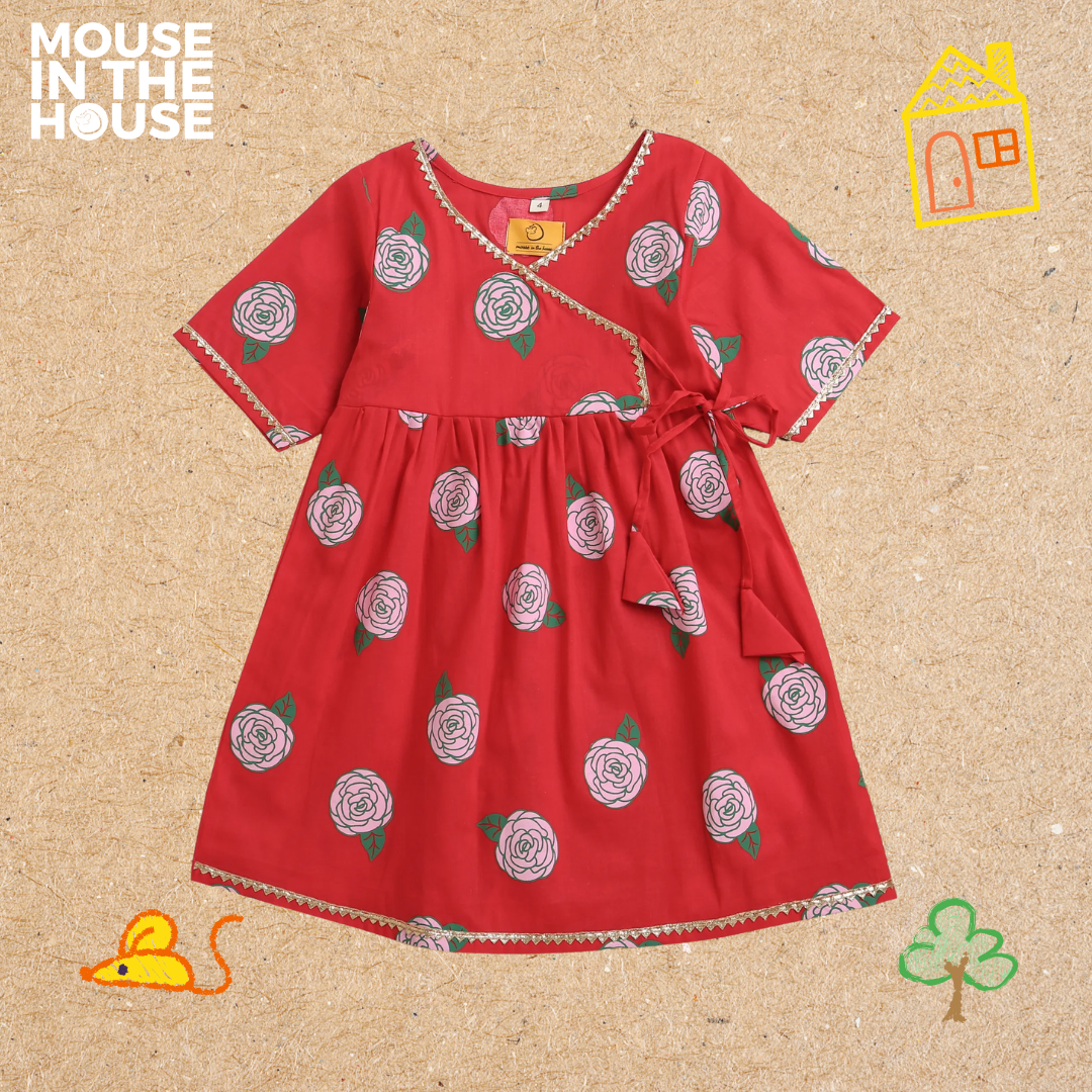 Mouse In The House Blooming Red- Ethnic Wear Girls