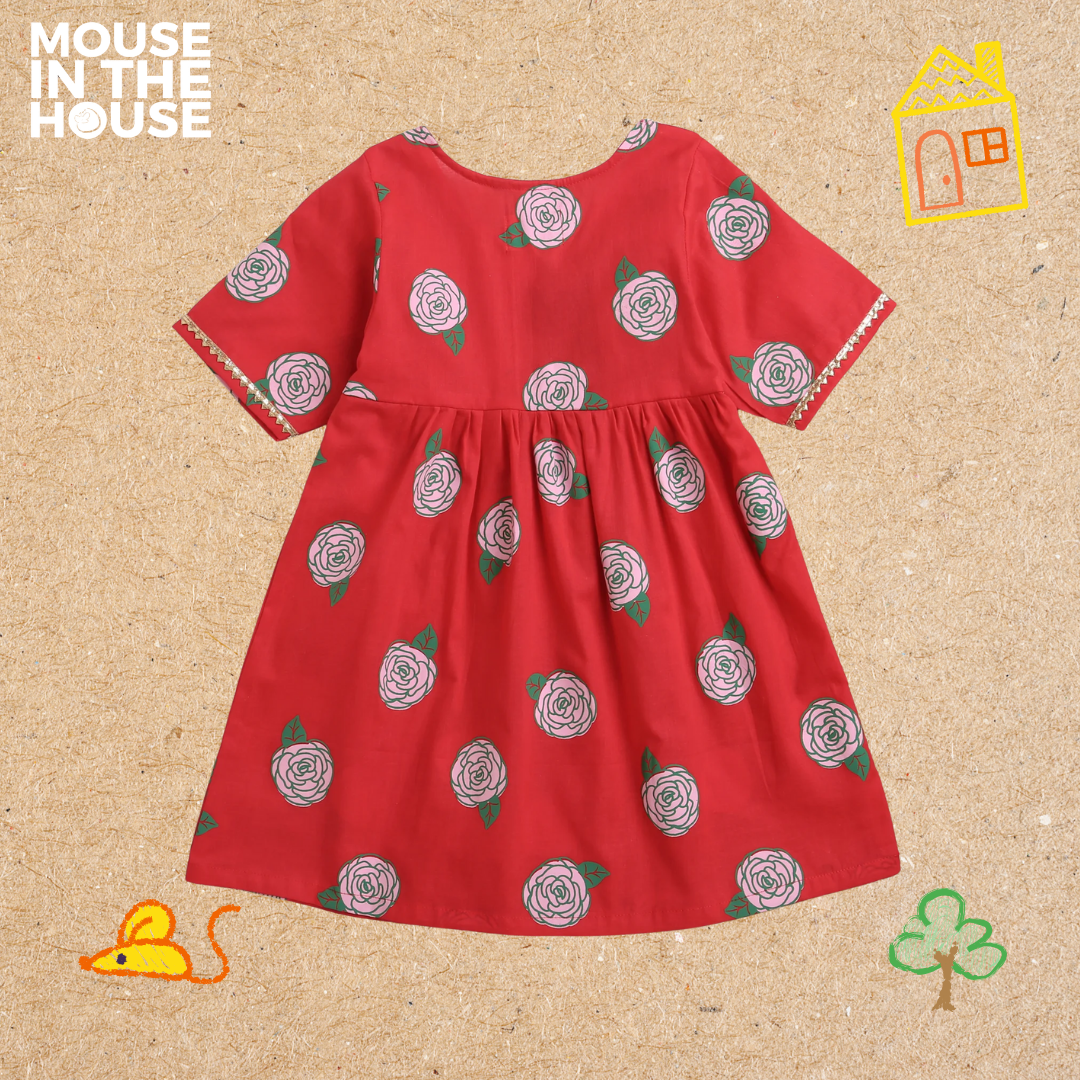 Mouse In The House Blooming Red- Ethnic Wear Girls