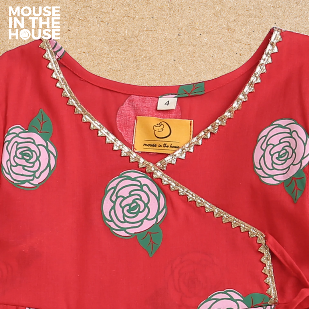 Mouse In The House Blooming Red- Ethnic Wear Girls
