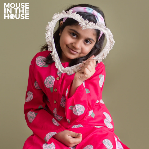 Mouse In The House Blooming Red- Ethnic Wear Girls